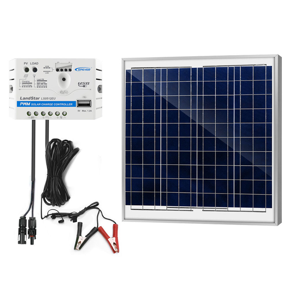ACOPOWER 60W 12V Solar Charger Kit, 5A Charge Controller with Alligator Clips-0
