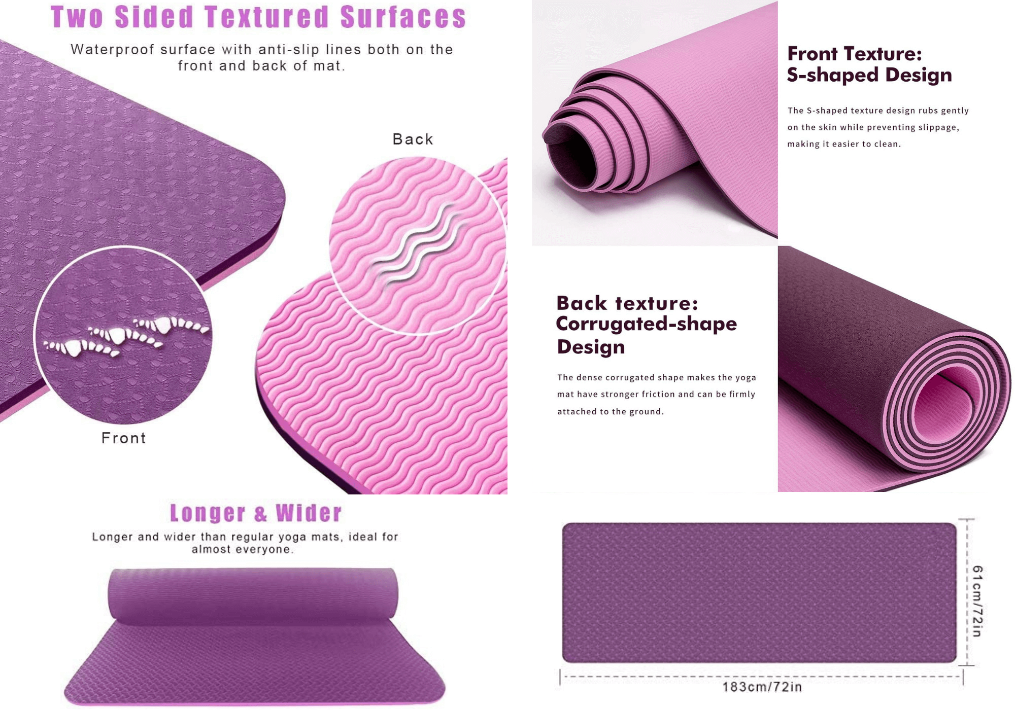 Eco Friendly Reversible Color Yoga Mat with Carrying Strap-12