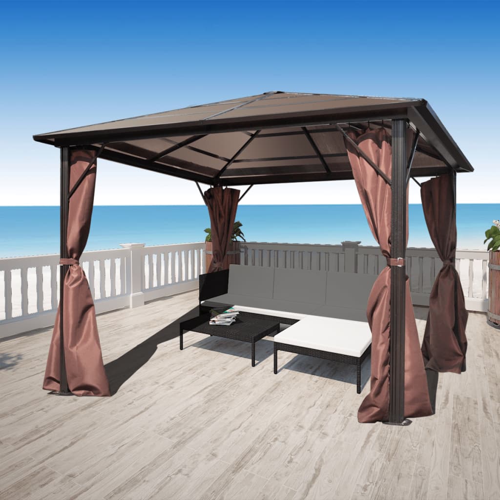 vidaXL Gazebo with Curtain Brown Aluminum Canopy 118.1"x118.1"/157.5"x118.1"-5
