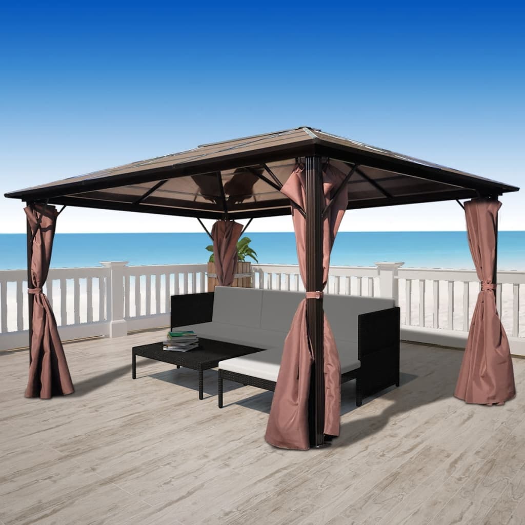 vidaXL Gazebo with Curtain Brown Aluminum Canopy 118.1"x118.1"/157.5"x118.1"-4