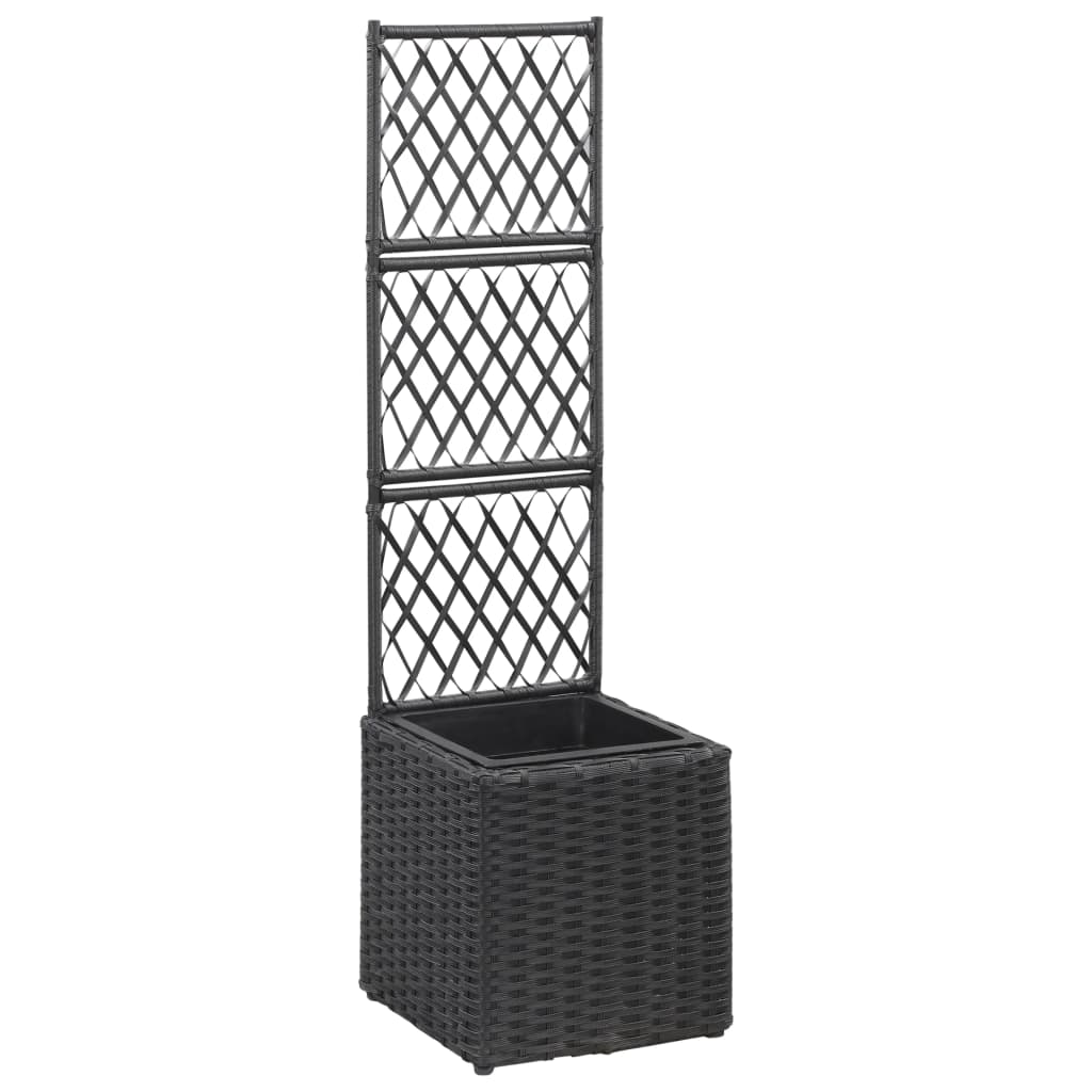 vidaXL Trellis Raised Bed with 3 Pots Poly Rattan Box Black/Brown Multi Sizes-0