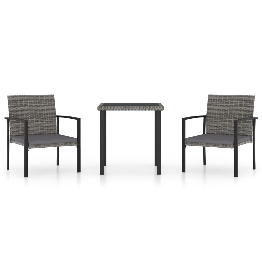 vidaXL Garden Dining Set 3/5 Piece Poly RattanOutdoor Dinner Seat Black/Gray-6