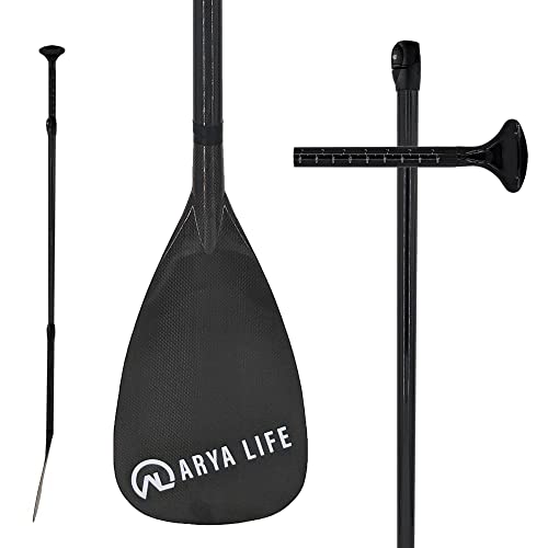Arya Life 3 Piece Stand Up Paddle Board Paddle, SUP Paddle with Fiberglass Blade, Adjustable Carbon Fiber Shaft, 70-86 Inches, Black-0