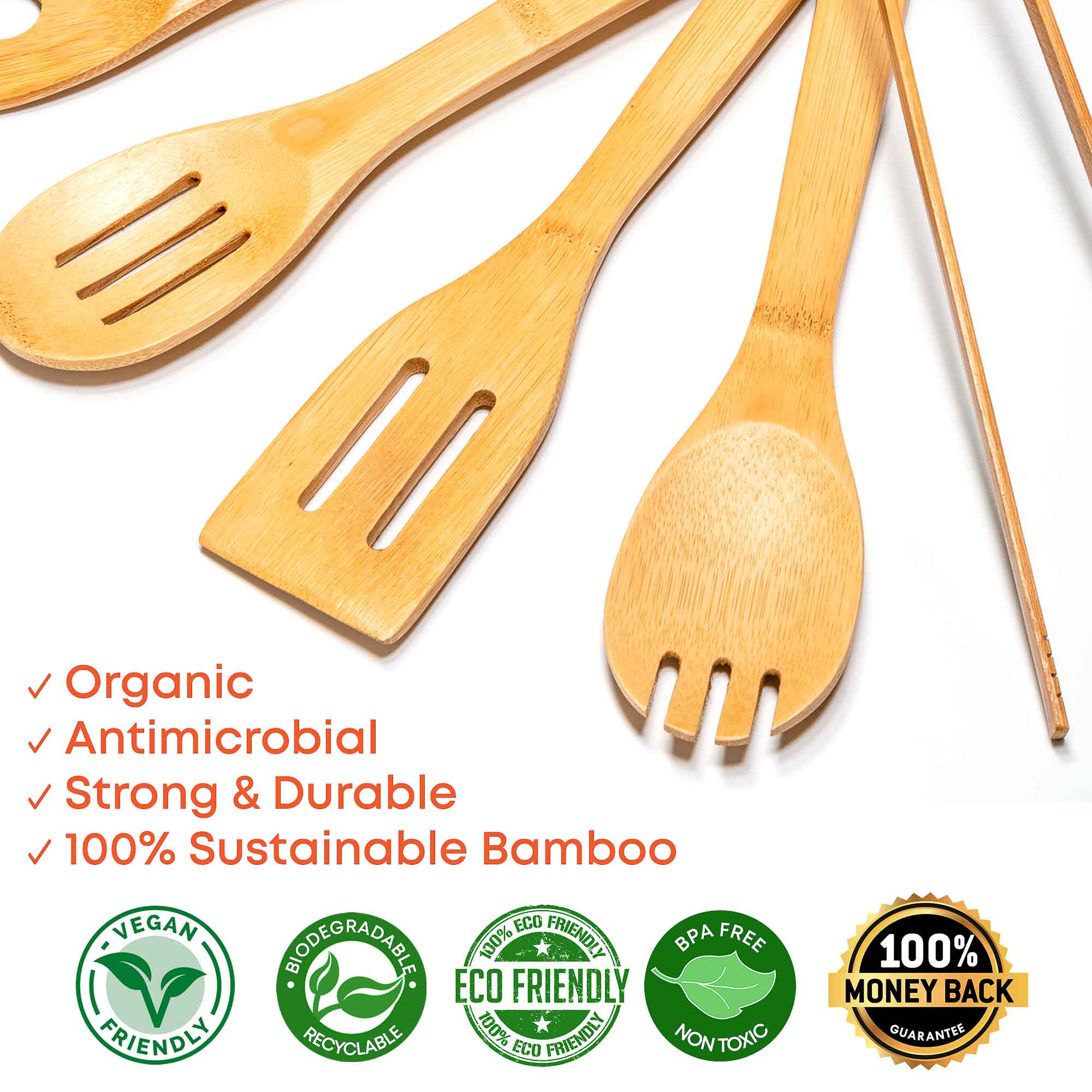 Wooden Spoons for Cooking 7-Pack - Bamboo Kitchen Utensils Set for Nonstick Cookware-5