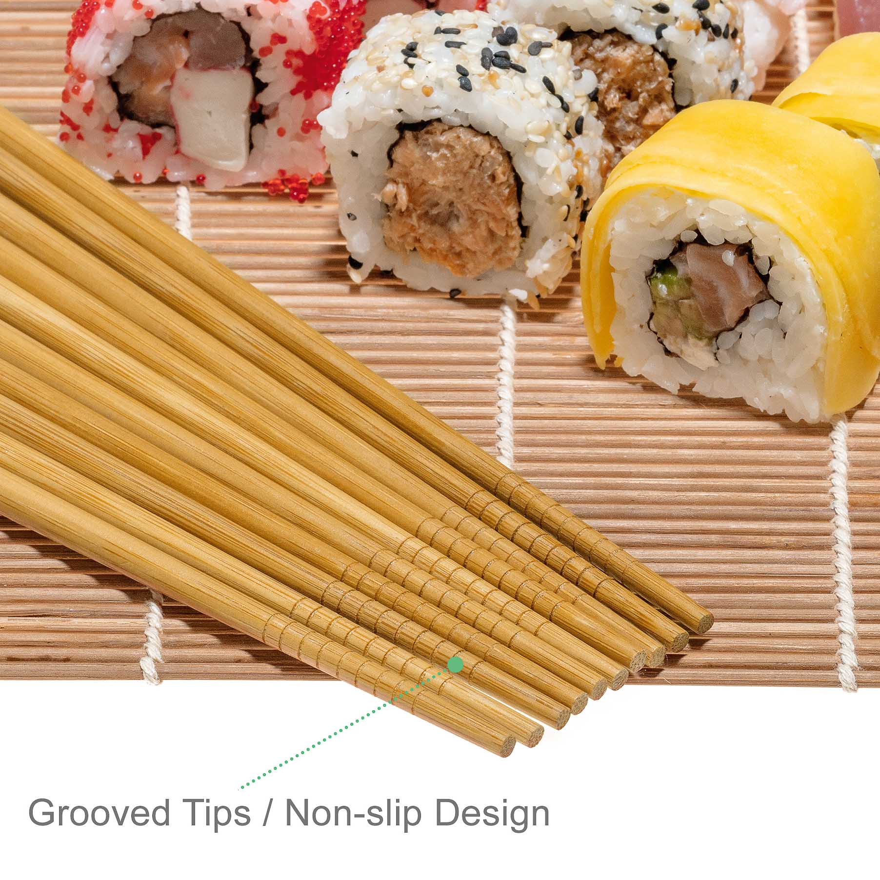 Bamboo Sushi Making Kit with 2 Sushi Rolling Mats, 5 Pairs of Reusable Bamboo Chopsticks, 1 Rice Paddle and 1 Spreader - Beginner Sushi Kit-9