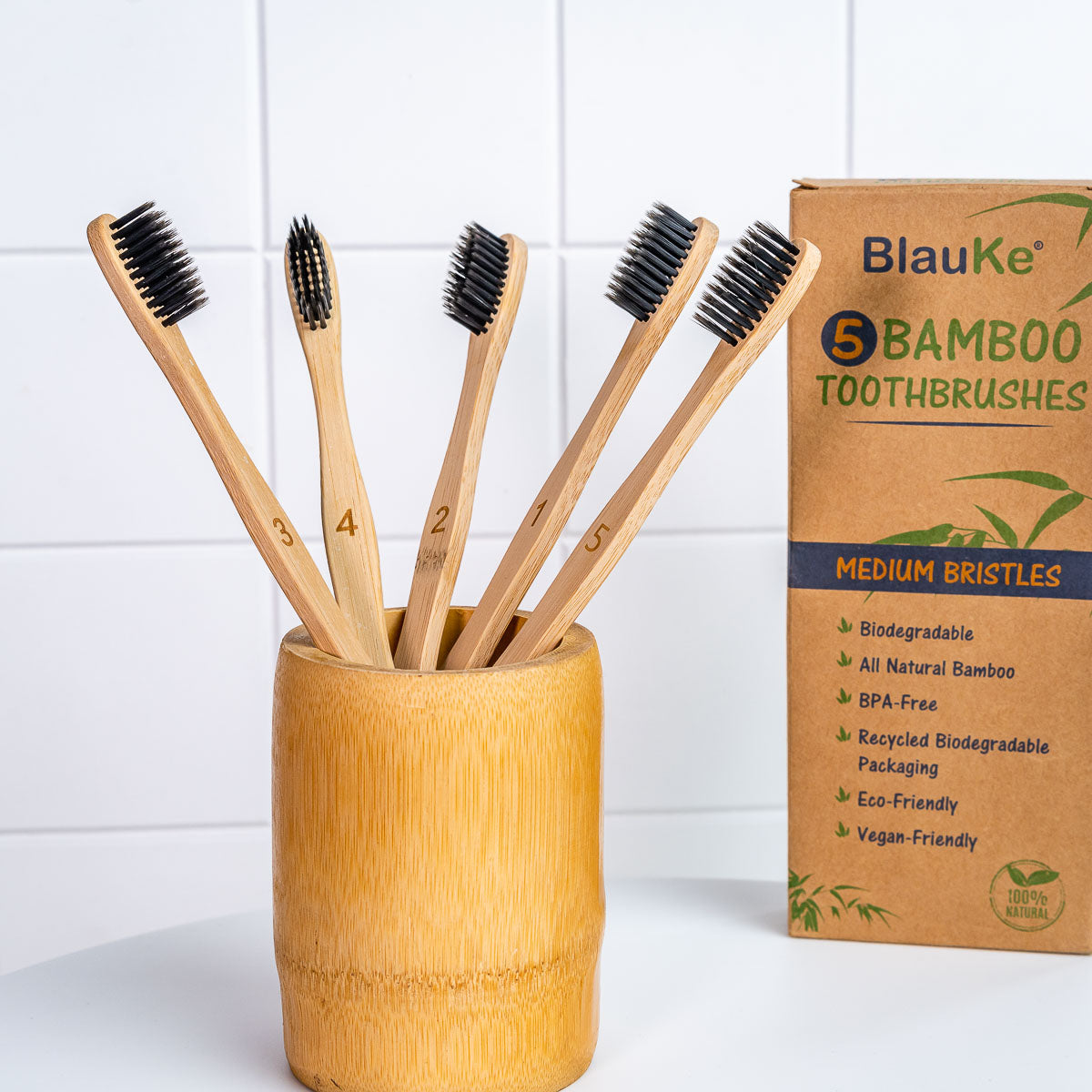 Bamboo Toothbrush Set 5-Pack - Bamboo Toothbrushes with Medium Bristles for Adults - Eco-Friendly, Biodegradable, Natural Wooden Toothbrushes with Black Charcoal Bristles-6