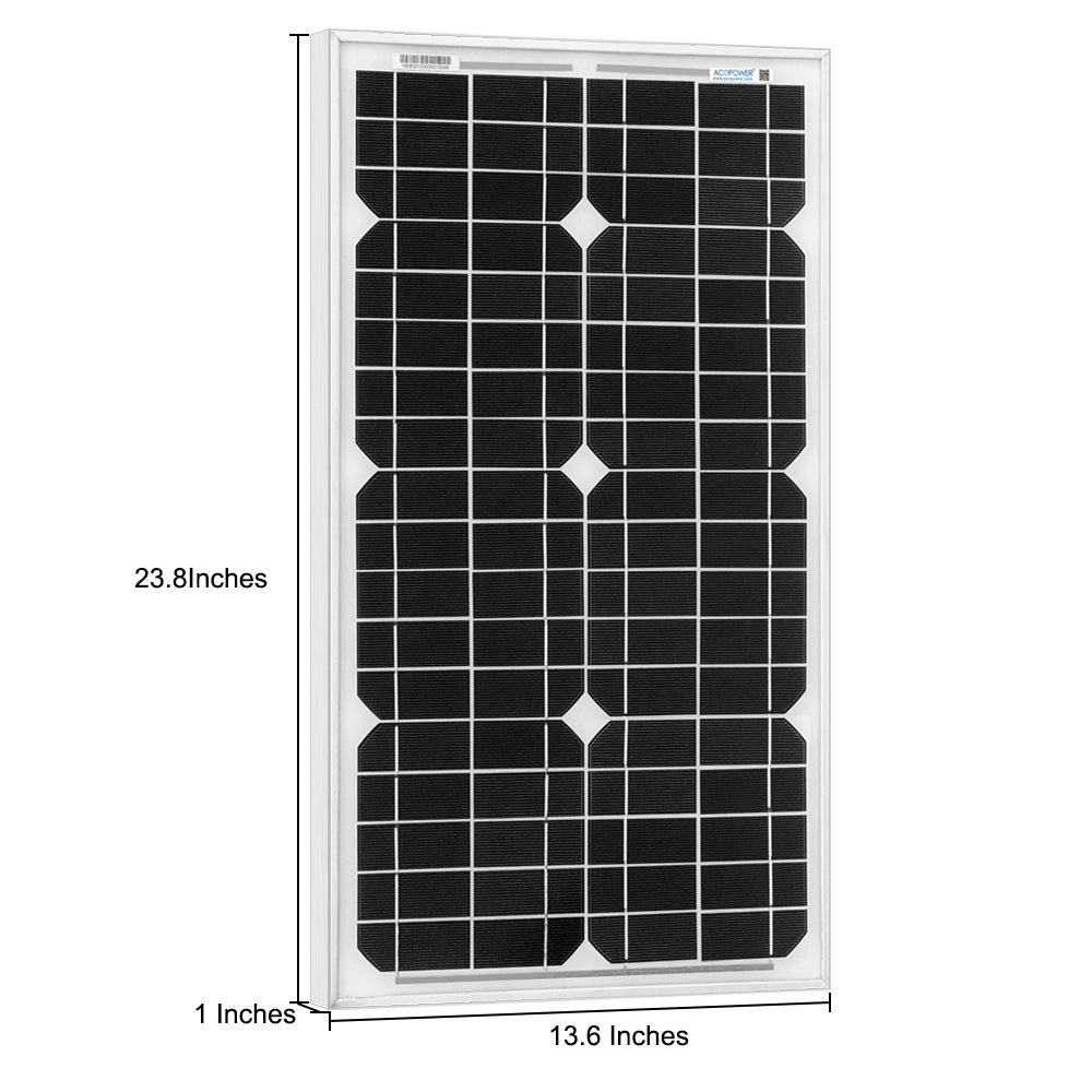 ACOPower 30W 12V Solar Charger Kit, 5A Charge Controller with Alligator Clips-5