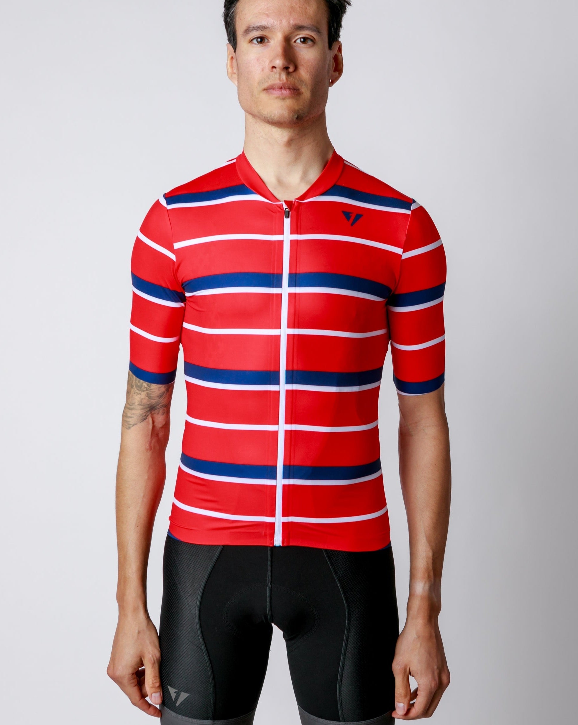 NOW ON SALE!!!  Men's ProSpec Rouleur SZ Jersey | Squadra Stripes | Flamme Rouge Red/Midnight Blue/White-0