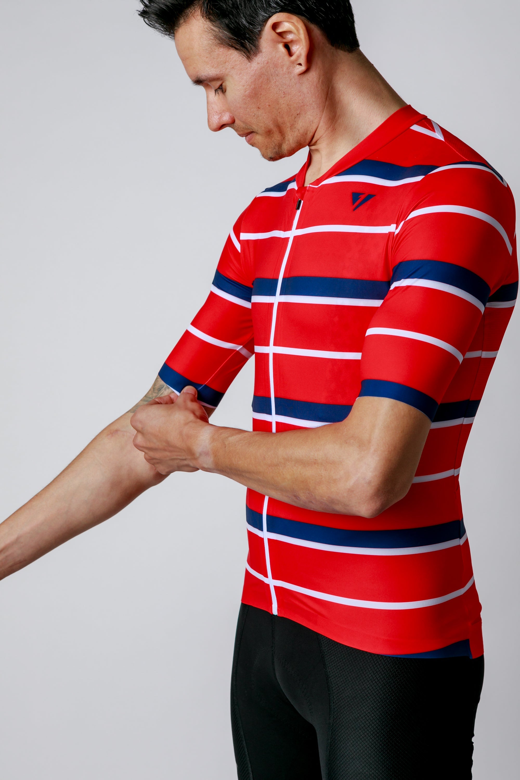 NOW ON SALE!!!  Men's ProSpec Rouleur SZ Jersey | Squadra Stripes | Flamme Rouge Red/Midnight Blue/White-3