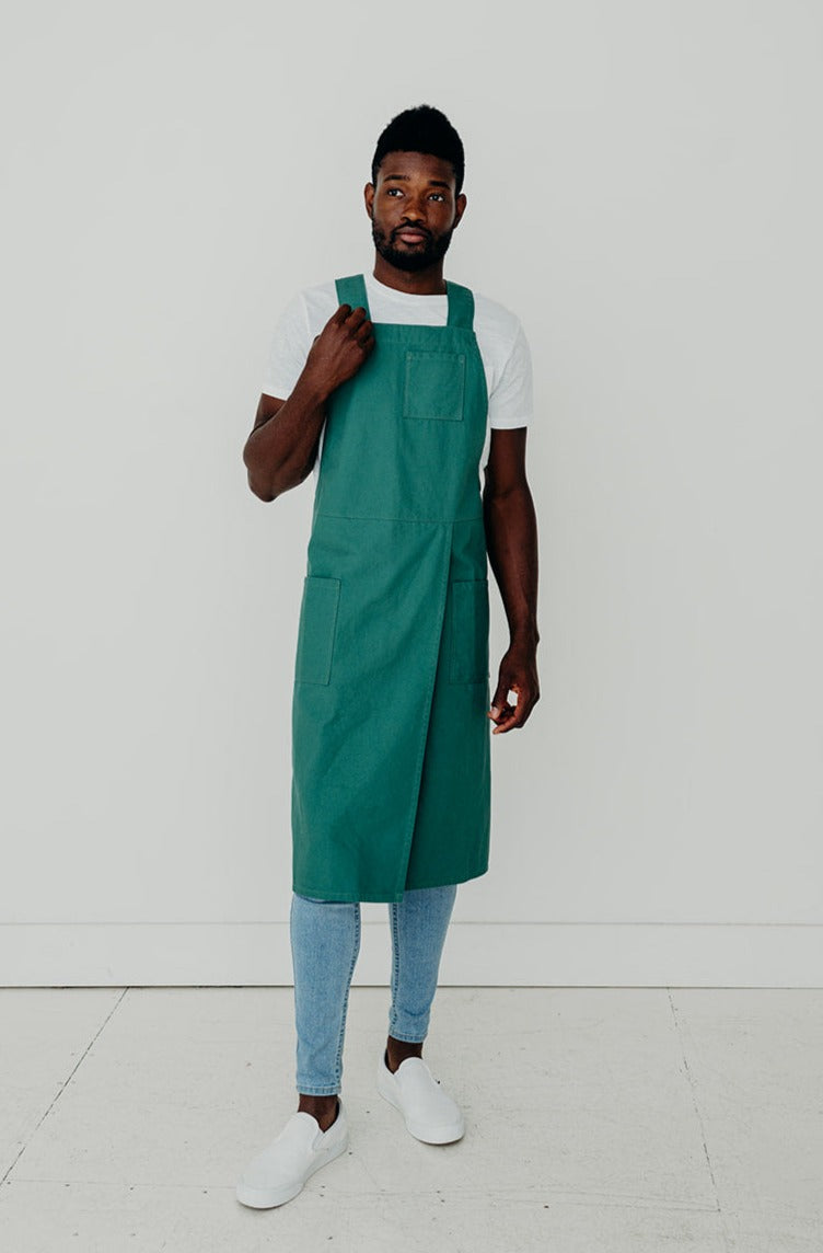 Split Leg Linen Smock Apron with Cross Back-8