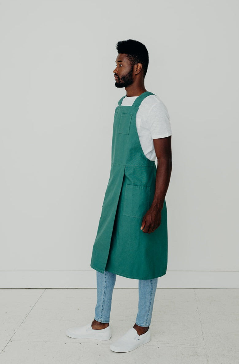 Split Leg Linen Smock Apron with Cross Back-9