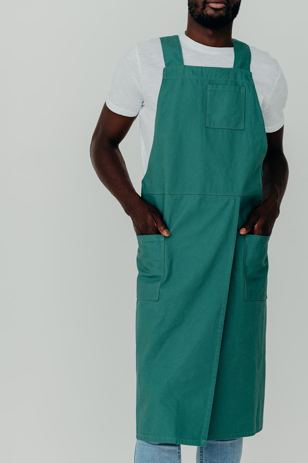 Split Leg Linen Smock Apron with Cross Back-4