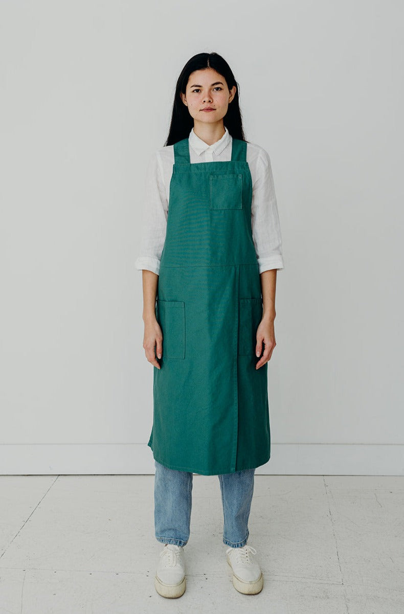 Split Leg Linen Smock Apron with Cross Back-6