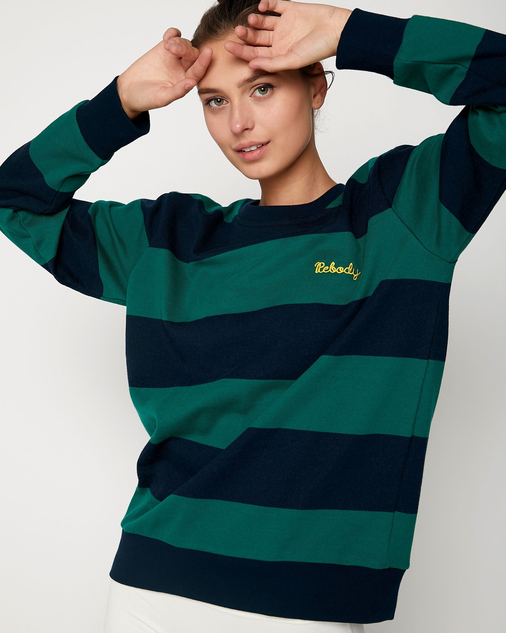 Embroidered Rebody Rugby Striped Sweatshirt Sustainable-0