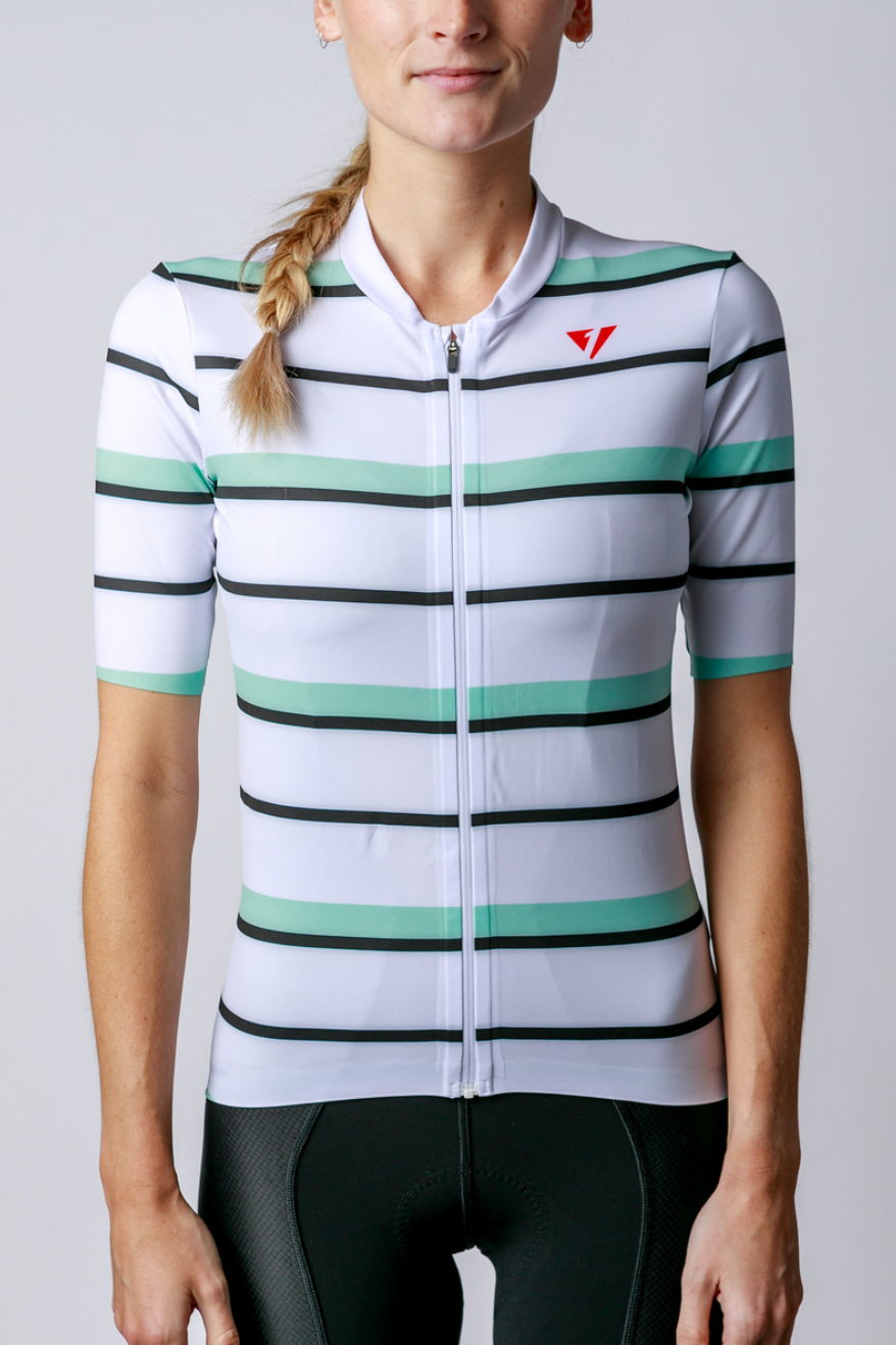 NOW ON SALE!!!  Women's ProSpec Rouleur SZ Jersey | Squadra Stripes | White/Celeste Green/Obsidian Black-2