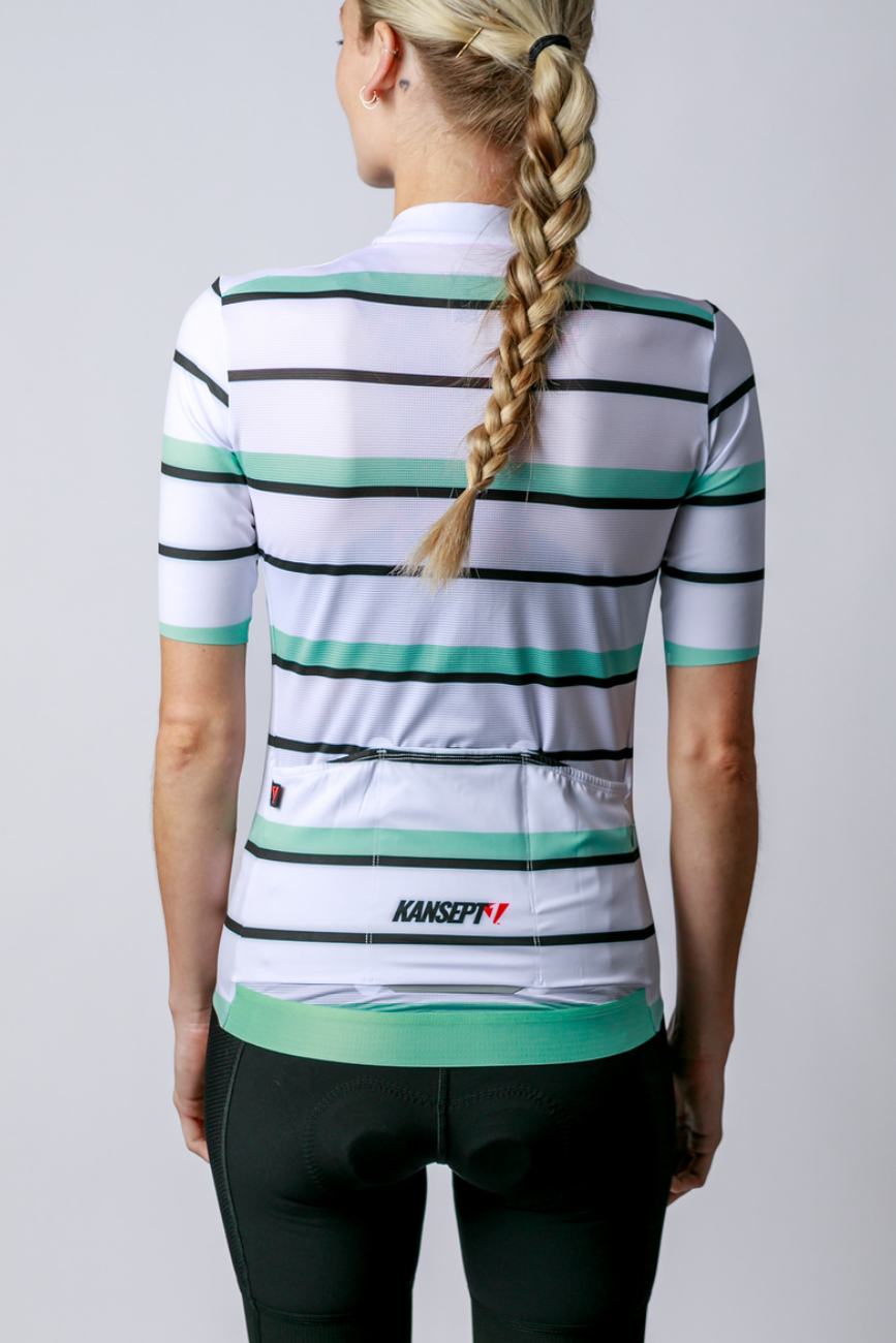 NOW ON SALE!!!  Women's ProSpec Rouleur SZ Jersey | Squadra Stripes | White/Celeste Green/Obsidian Black-1