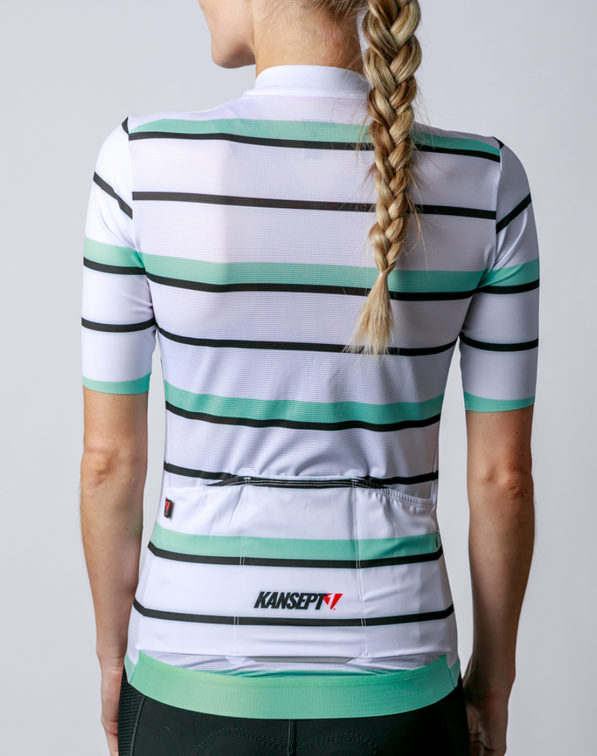 NOW ON SALE!!!  Women's ProSpec Rouleur SZ Jersey | Squadra Stripes | White/Celeste Green/Obsidian Black-3