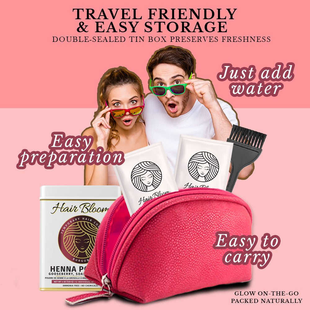 Hair Bloom Natural Burgundy Hair Color- Herbal Henna Burgundy Hair Color Powder- 12 individual sachets (10 gm each)- Reusable Brush & Tray Included-6