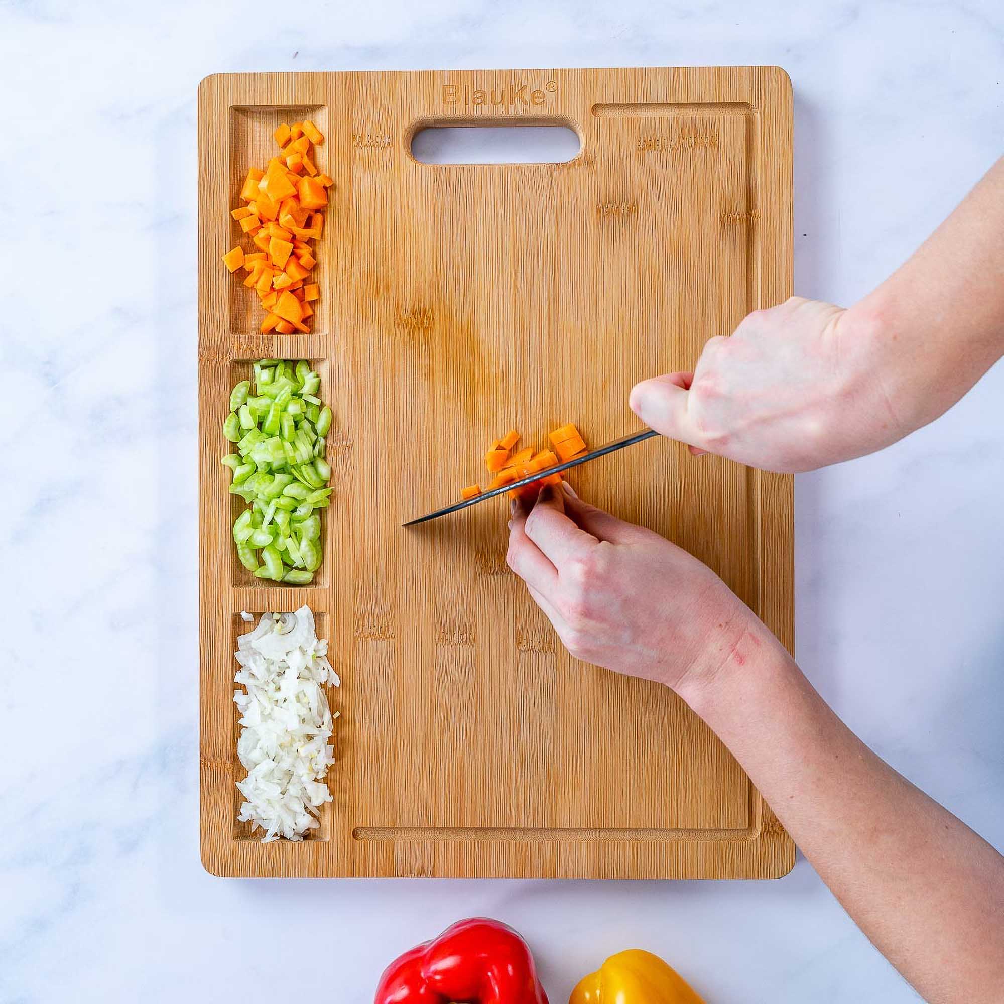Extra Large Bamboo Cutting Board - 17x12.5 inch Wood Cutting Board for Meat, Cheese, Veggies - Wood Serving Tray with Juice Groove and 3 Compartments-7