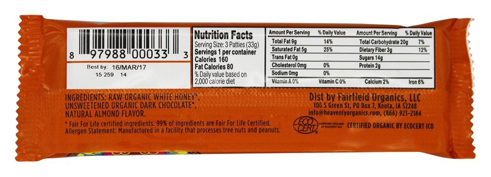 Heavenly Organics Chocolate Almond Honey Patty (16x1.2OZ )-1