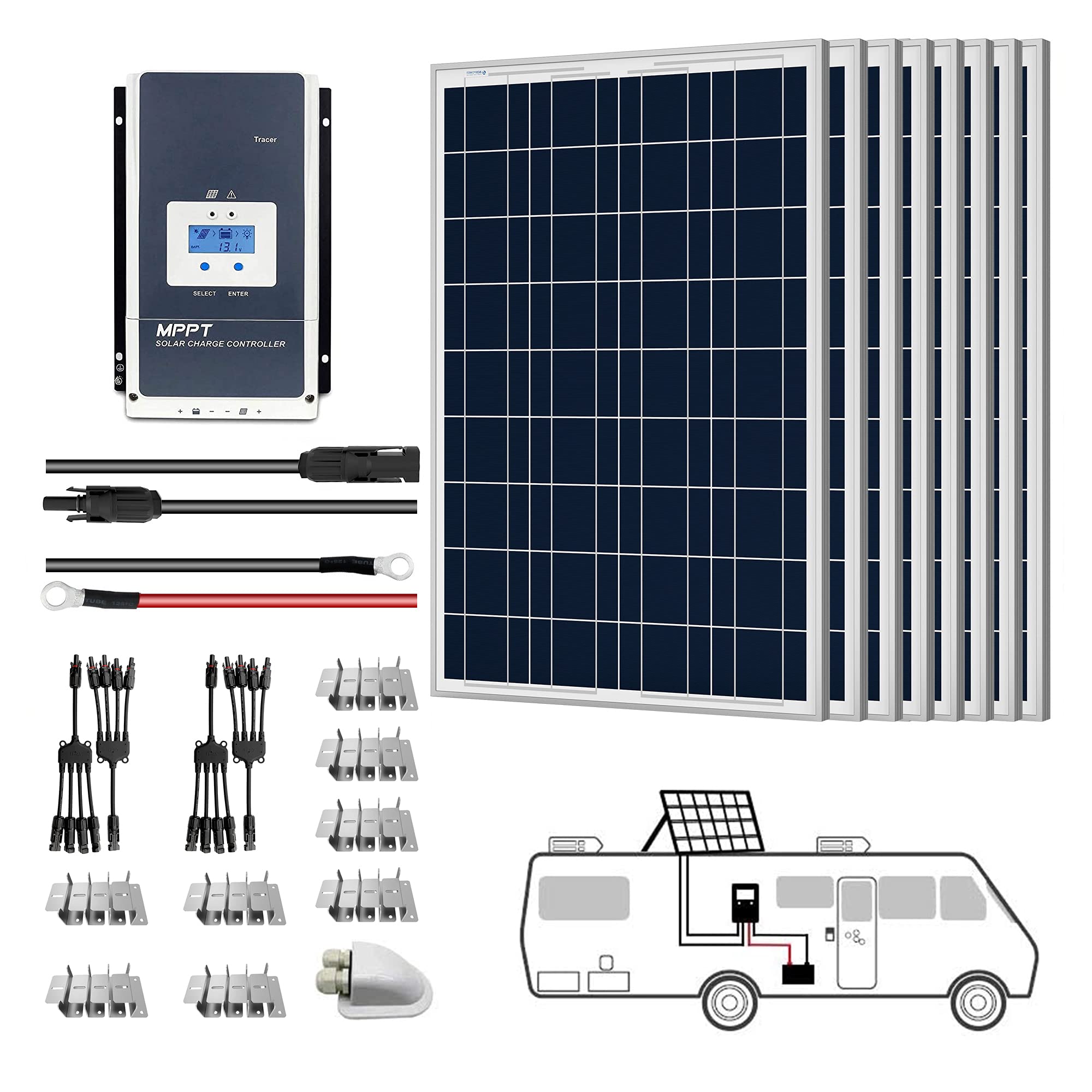 ACOPOWER 12V  Poly Solar RV Kits + MPPT / PWM Charge Controller-17