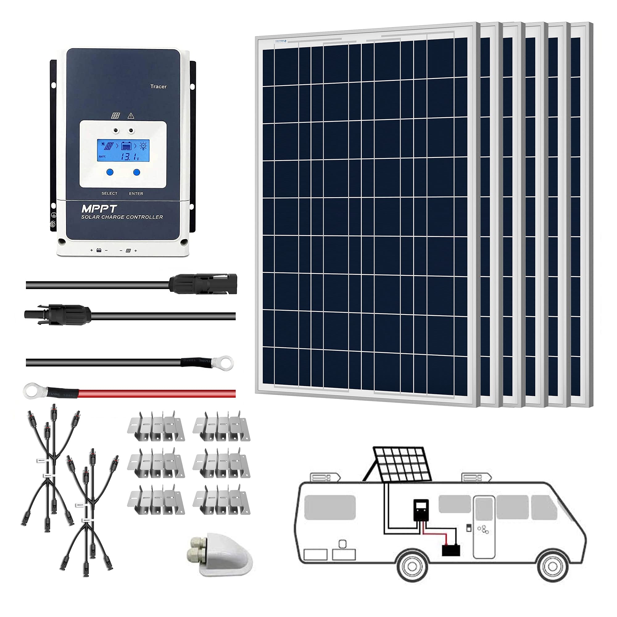 ACOPOWER 12V  Poly Solar RV Kits + MPPT / PWM Charge Controller-18