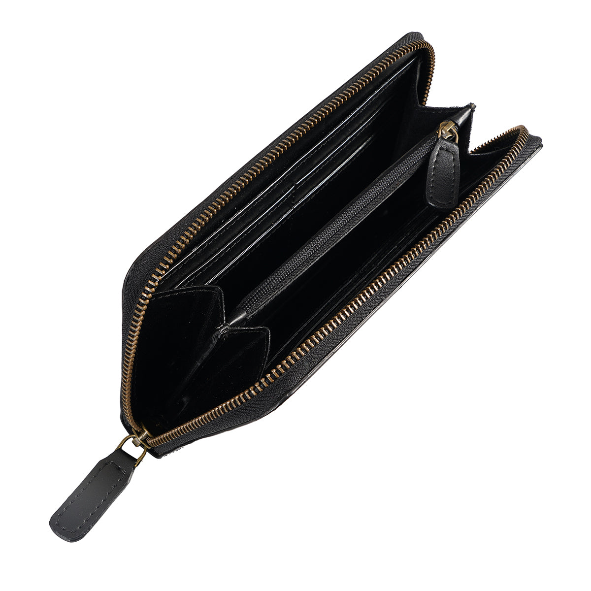 Apple Leather Long Zip Wallet - Black-3