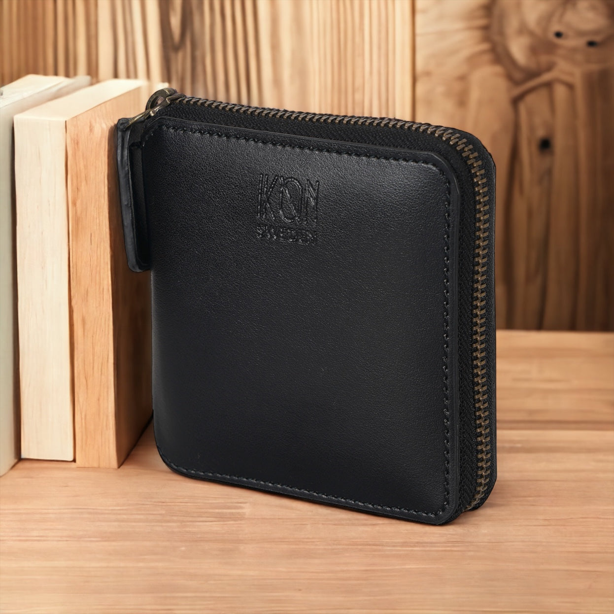 Apple Leather Small Zip Wallet - Black-4